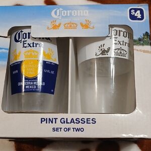 Corona Extra Pint Glass Duo with Blue and White Design